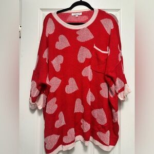 Red Heart Patterned Women's Sweater